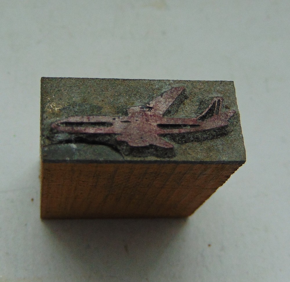 Vintage Printing Letterpress Printers Block Tiny Airplane