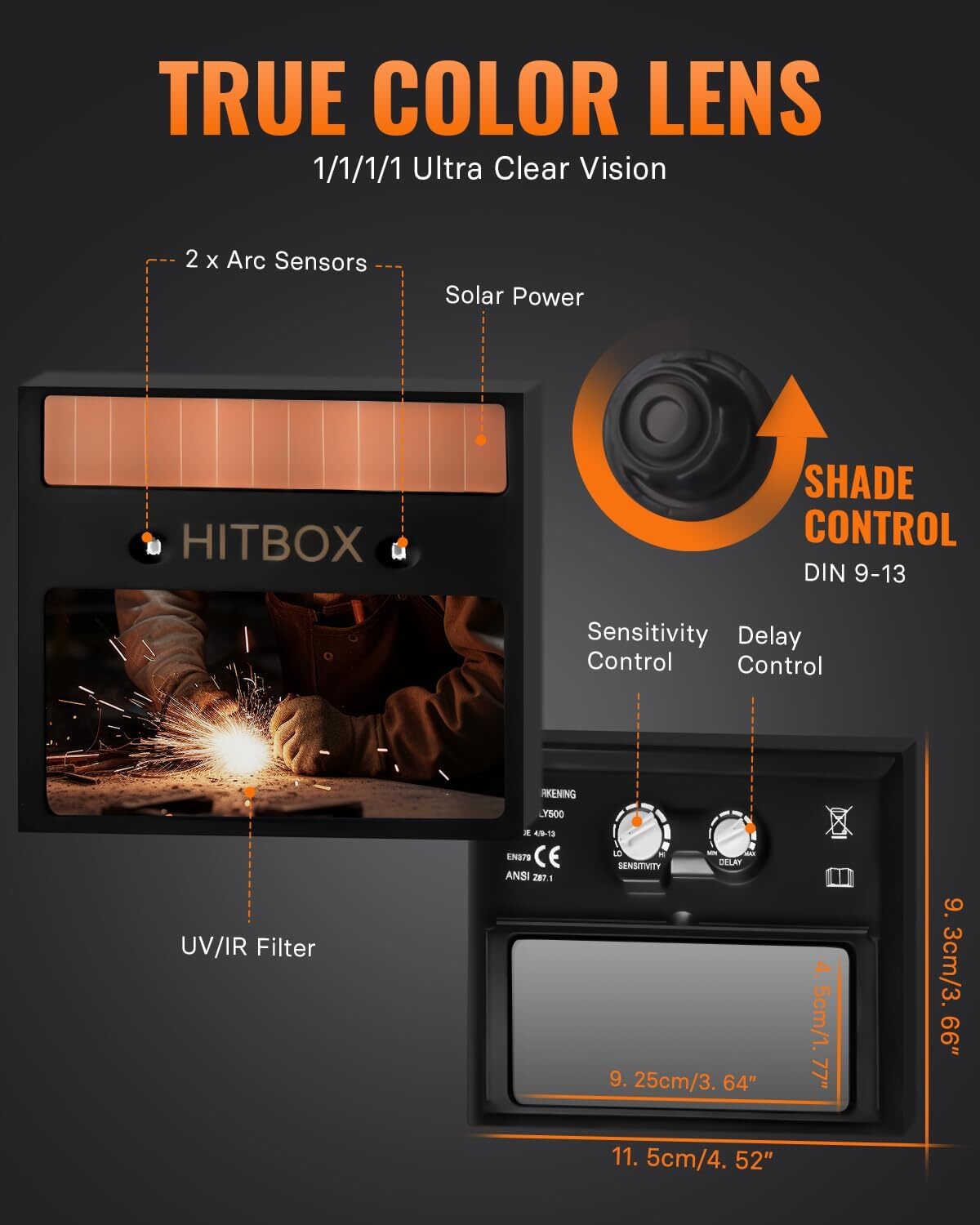 True Color Welding Helmet Large View Solar Auto Darkening Mig Grinding Mask Red