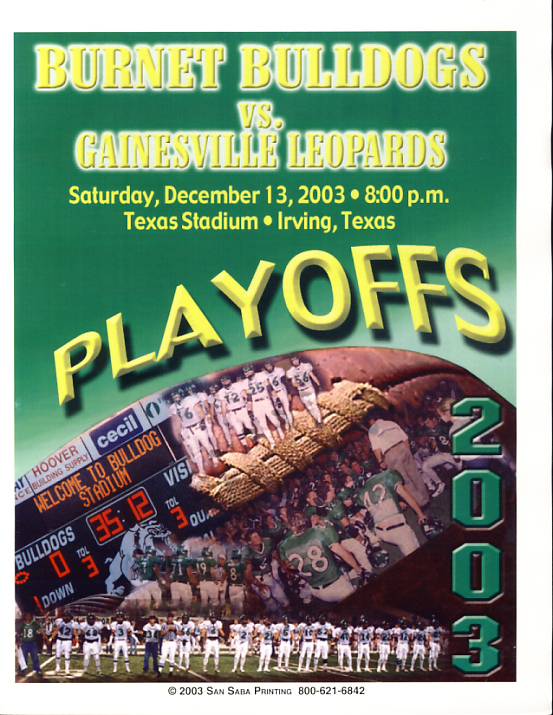 2003 3A Burnet vs Gainesville Championship Program