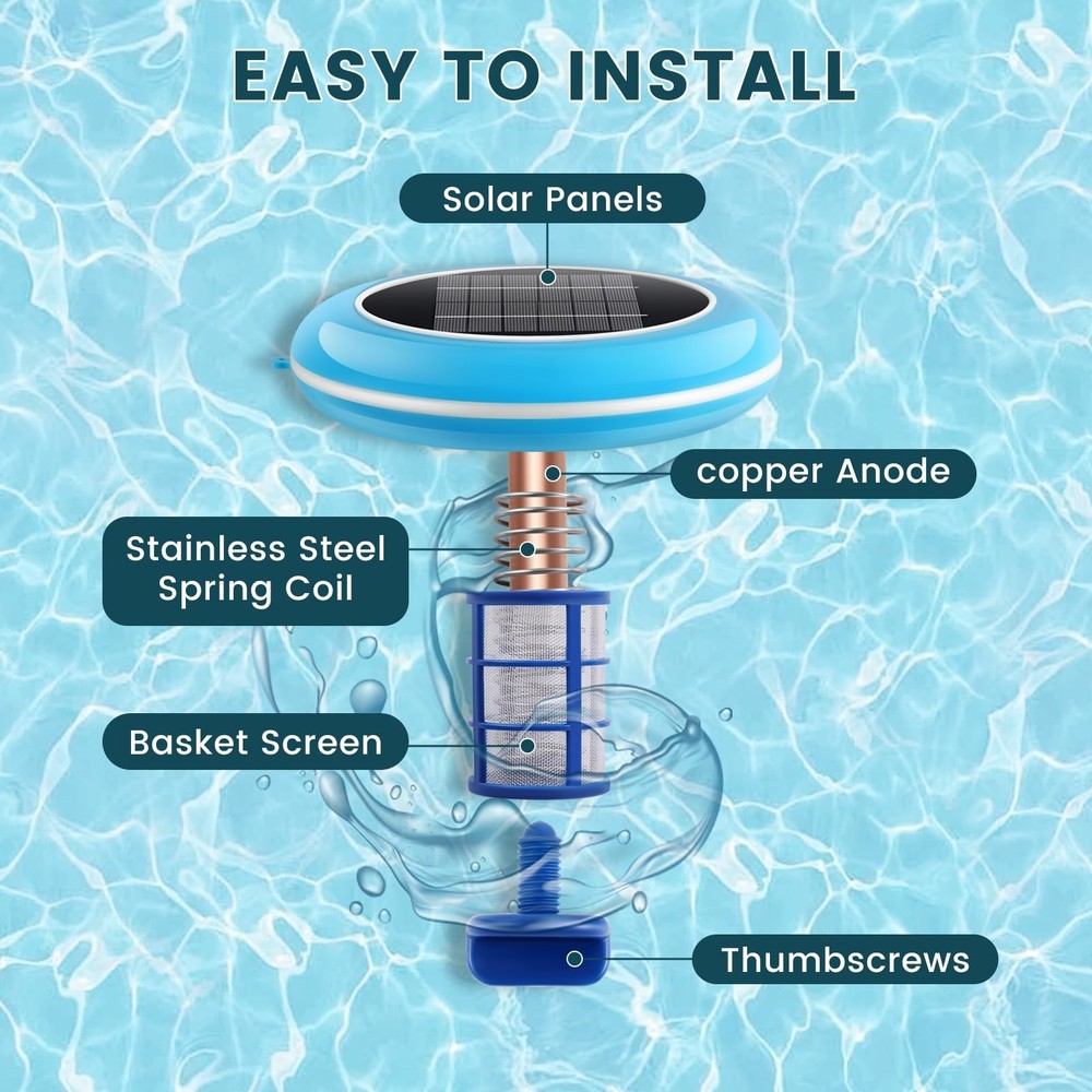 Pool Ionizer Solar Powered,Copper Ionization,Floating Automatic Water Cleaner...