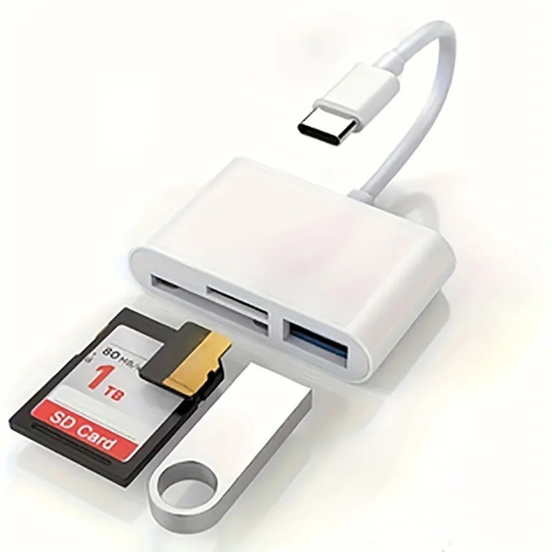 3-in-1 USB-C Card Reader SD TF Adapter for iPhone 15 Pro iPad Mac Android
