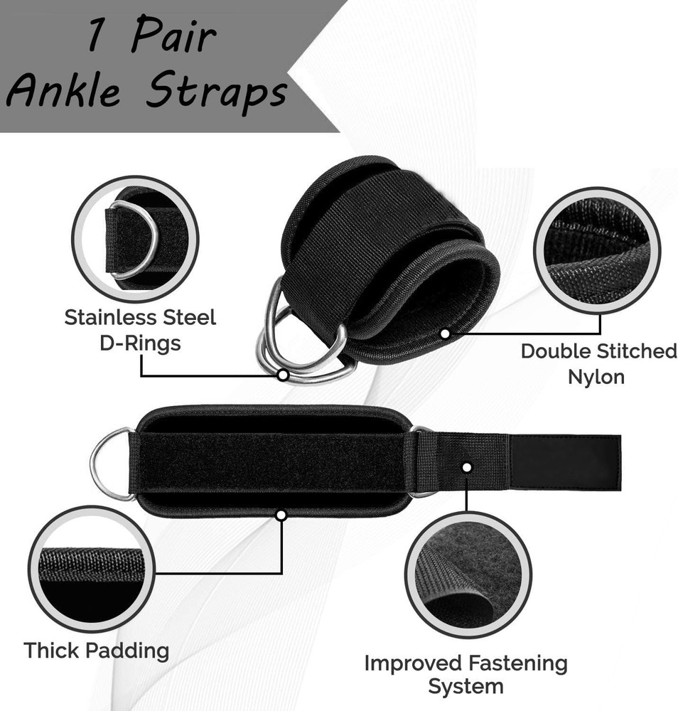 Adjustable Padded Ankle Straps for Cable Machine Glute and Leg Training 1 Pair