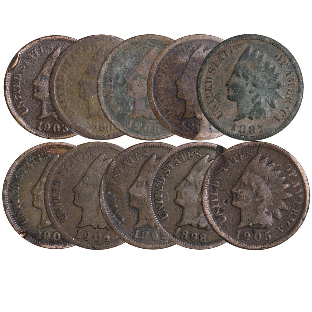 10 PIECE LOT Indian Head Cent Pennies MIXED DATE - CULLS - JUNK - PROBLEM COINS
