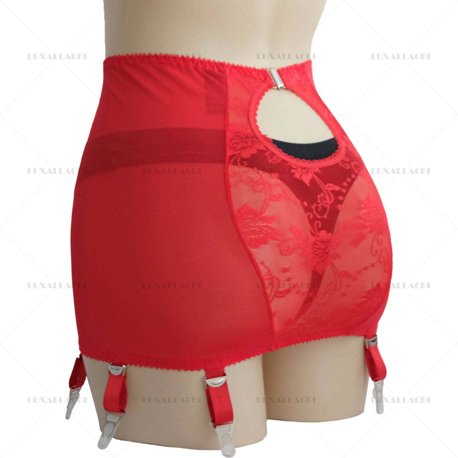 Luxallacki Mesh Floral Lace 6 Straps Garter Belt Shaping Girdle Sexy Lingerie