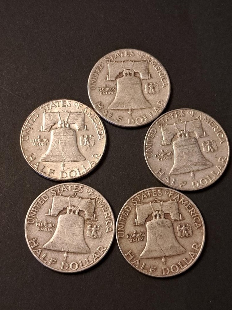 Lot (5) Franklin Half Dollar Coins