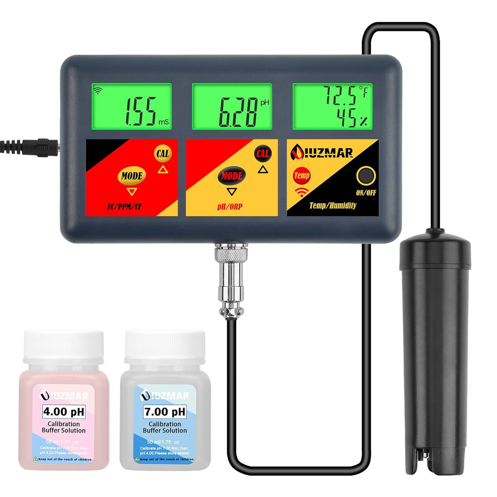 Ph EC Meter for Hydroponics 7 in 1 Ph EC PPM CF ORP Temp Humidity Continuous Mon