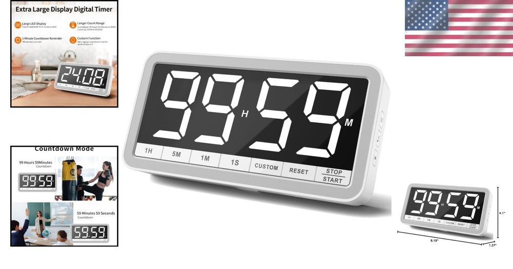 Portable Digital Timer with 7.8” Display & Rechargeable Battery - Cook & Learn