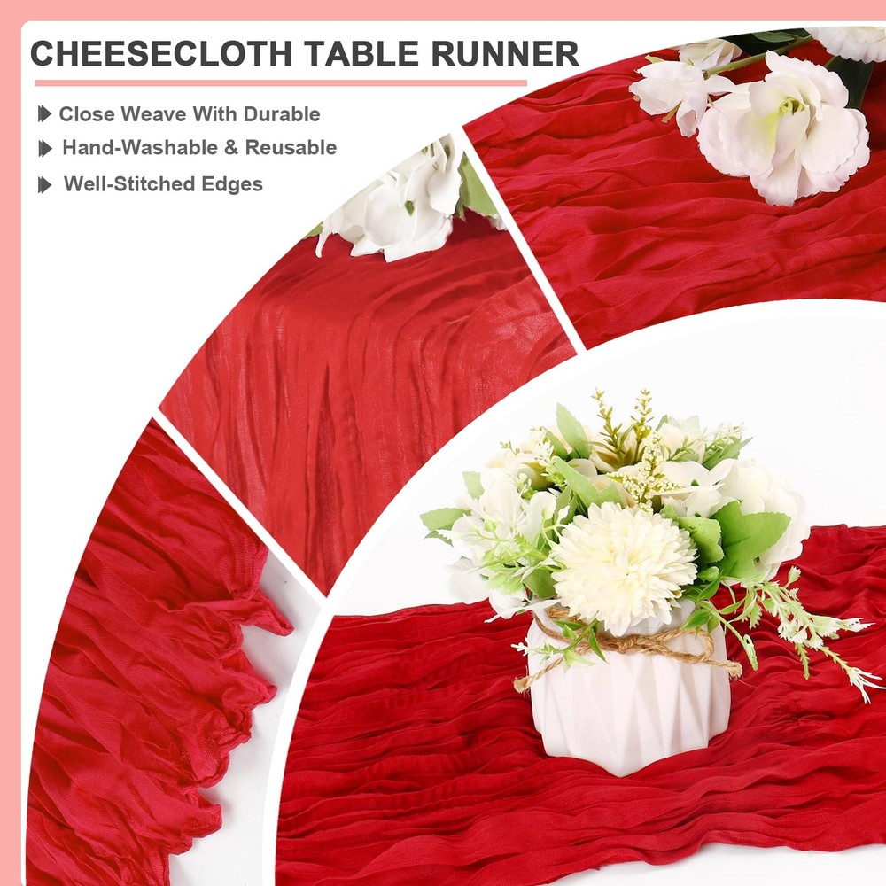Bright Red Cheesecloth Table Runner 10FT Gauze Rustic Cheese Cloth Dining Tab...