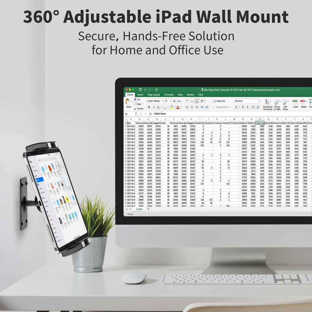 TeQable Tablet Wall Mount, 360° Rotating iPad Mount Holder, Short