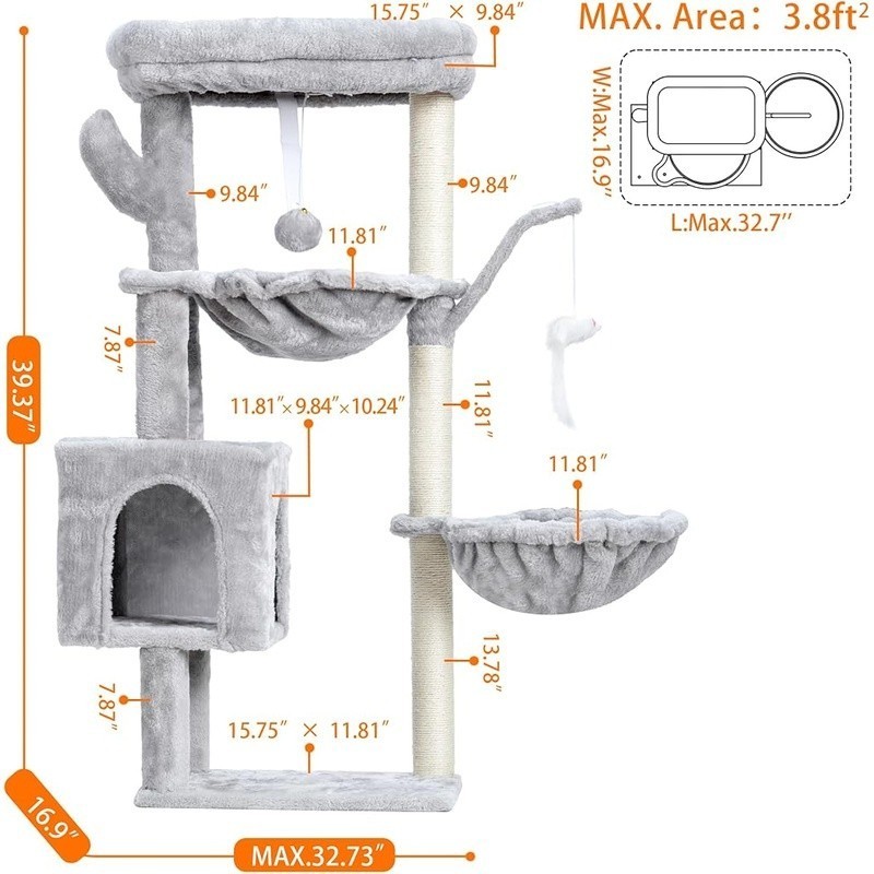 Multi-Level Cat Tree W/ Scratching Posts & Hanging Baskets Indoor Condo Tower US