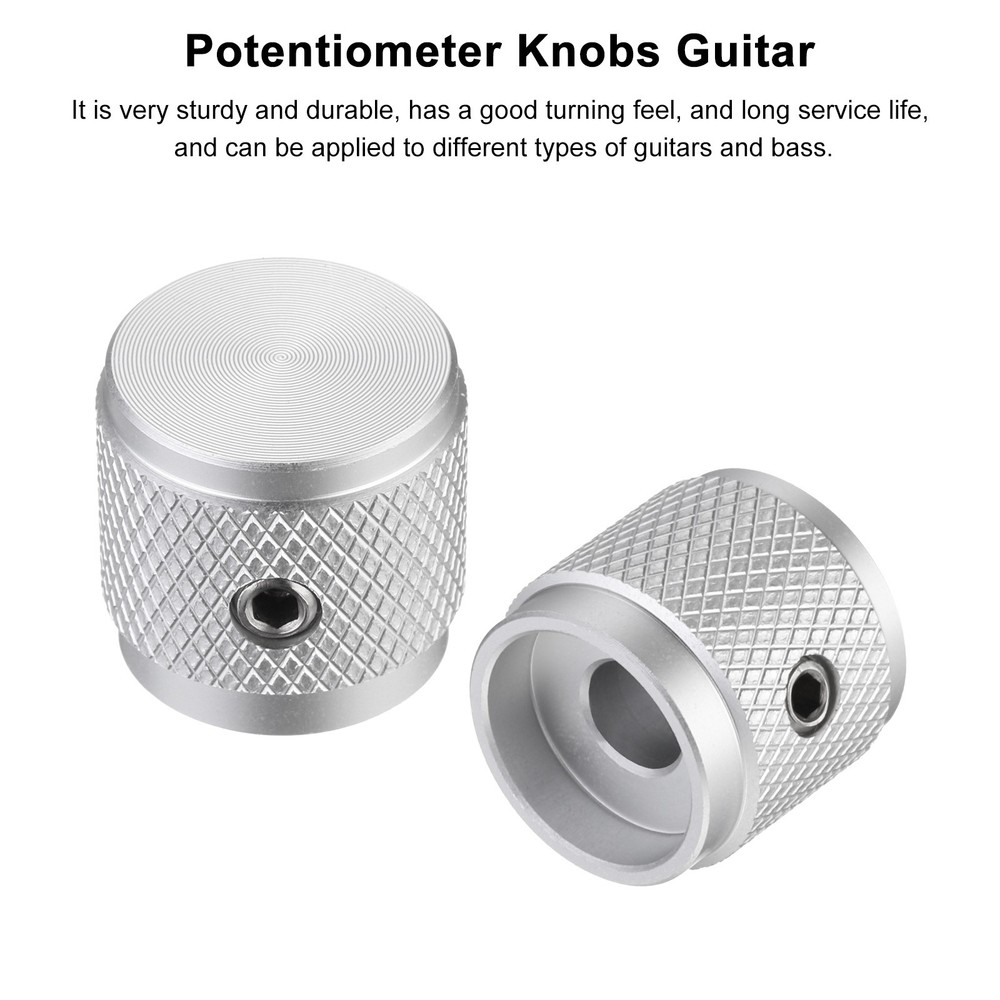 6PCS Guitar Knobs Metal, Volume Tone Control Dome Knobs 1/4" x 5/8", Silver