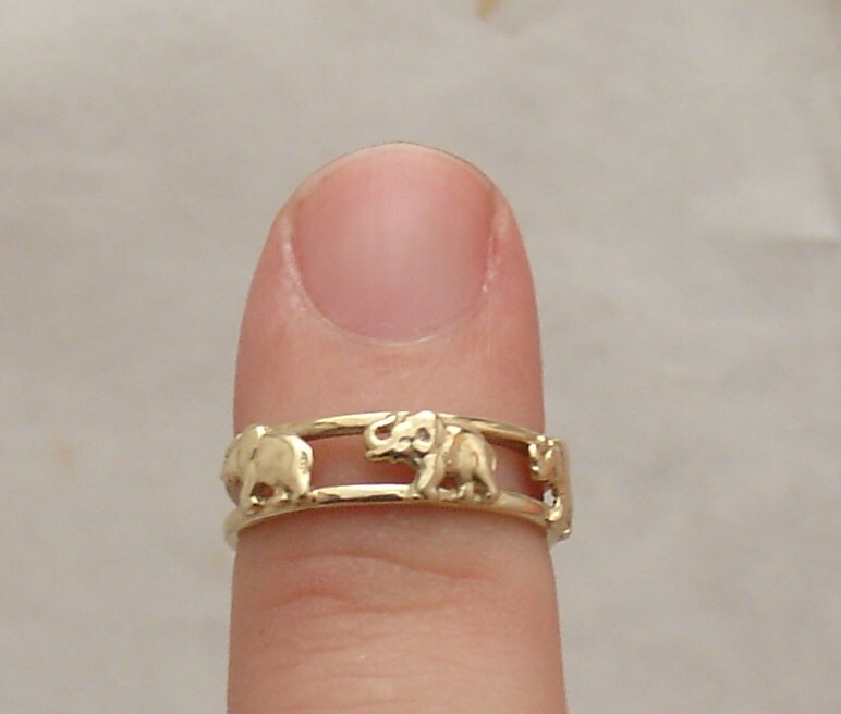 3D Cute Adjustable Framed Good Luck Elephant Toe Ring Solid Real 10K Yellow Gold