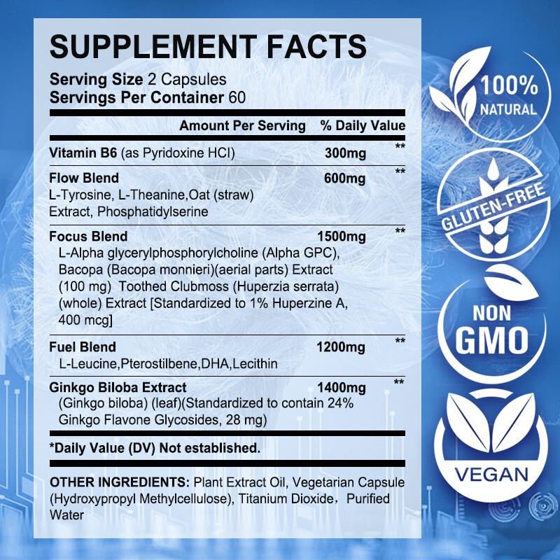 Brain Health Memory Support 5000mg Capsules Support Brain Function & Circulation