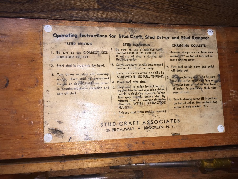 STUD-CRAFT DRIVER & REMOVER IN WOODEN CASE