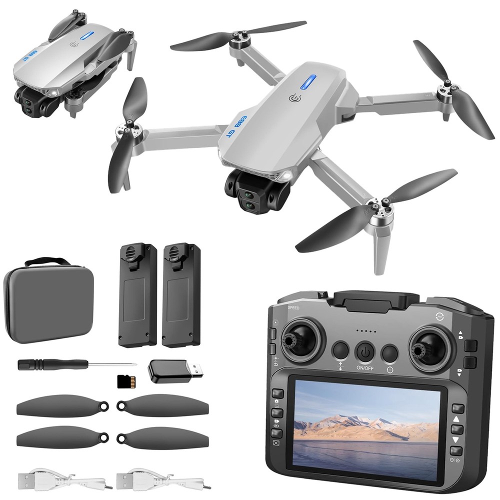 elecci E88 PRO Drone with 4.91 Inches Screen Controller Gray-2 batteries