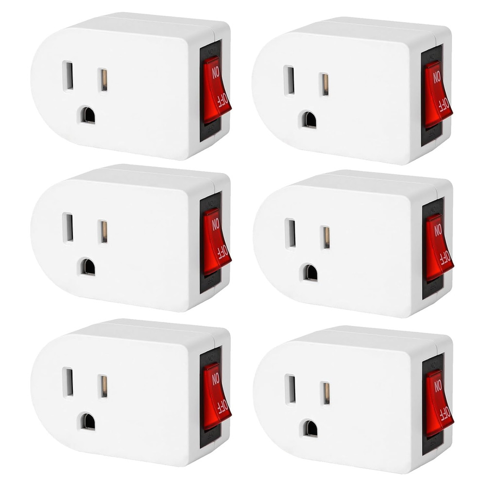 Grounded Outlet with On/Off Switch (6 Pack), Single Power Adapter Outlet Switch
