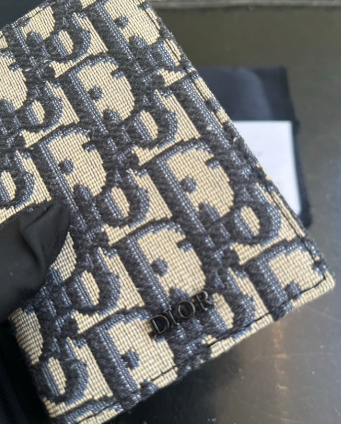 DO Oblique Passport Holder Canvas Leather Beige Black Travel Wallet