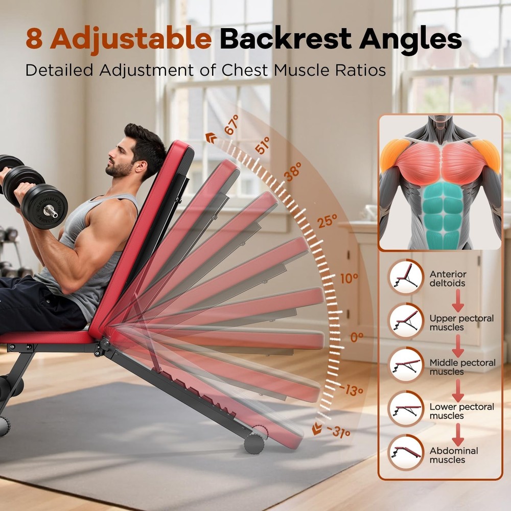 NICEPEOPLE Basic Weight Bench for Home Gym, 8 Backrests Adjustable ... Fast Ship