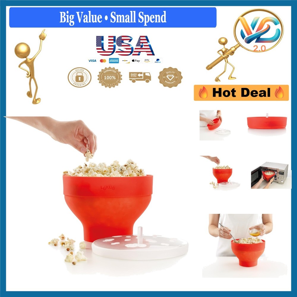 Red Collapsible Microwave Popcorn Maker 2-3 Servings Fast & Healthy