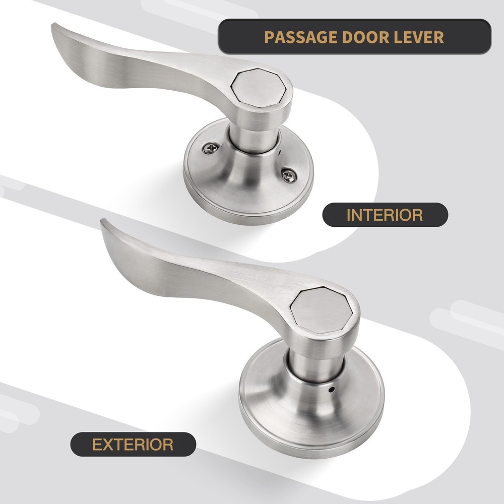Wave Style Passage Brushed Nickel Door Handle Without Keys, Non-Locking Door ...