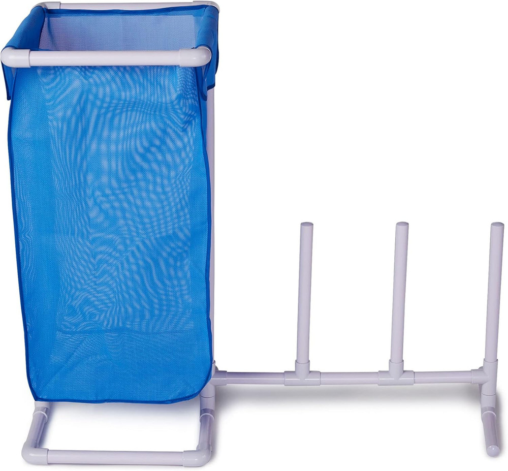 HYDROTOOLS Pool Side Organizer Towel Rack with Removable Mesh Hamper for Outdoor