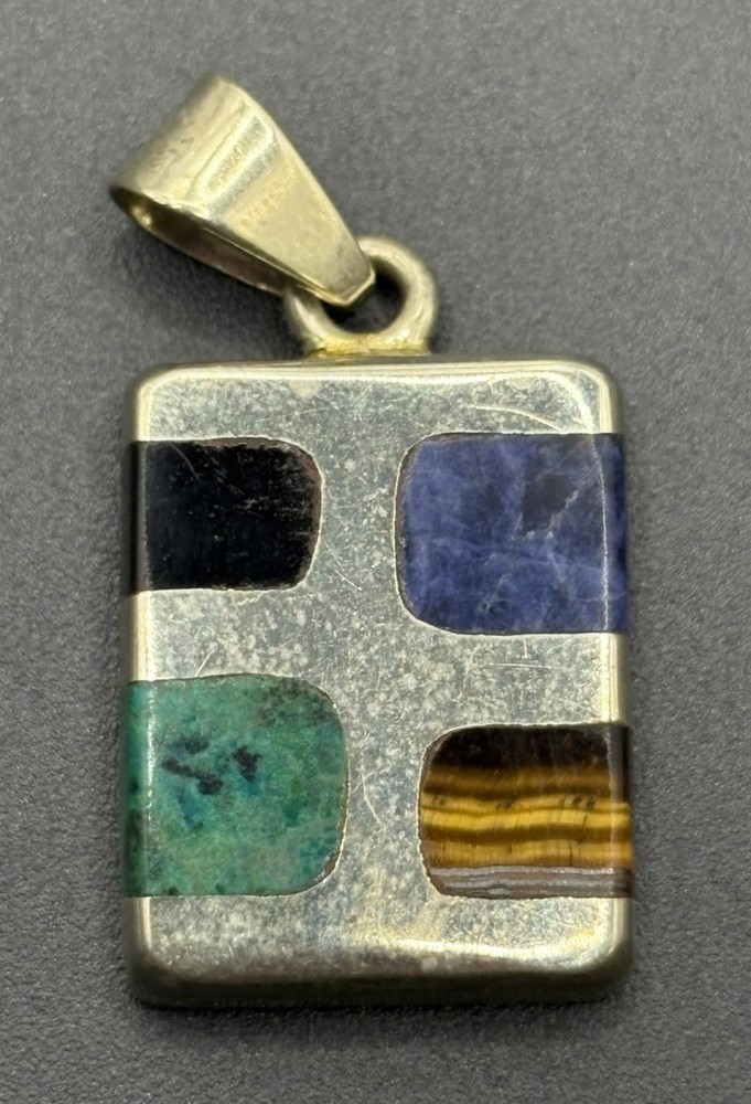 Alpaca Mexico Silver Plate Pendant Multi Gemstone Z4