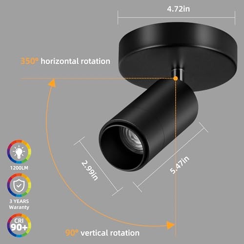 5CCT LED Ceiling Spotlight Dimmable Ceiling Light Directional 12W Black