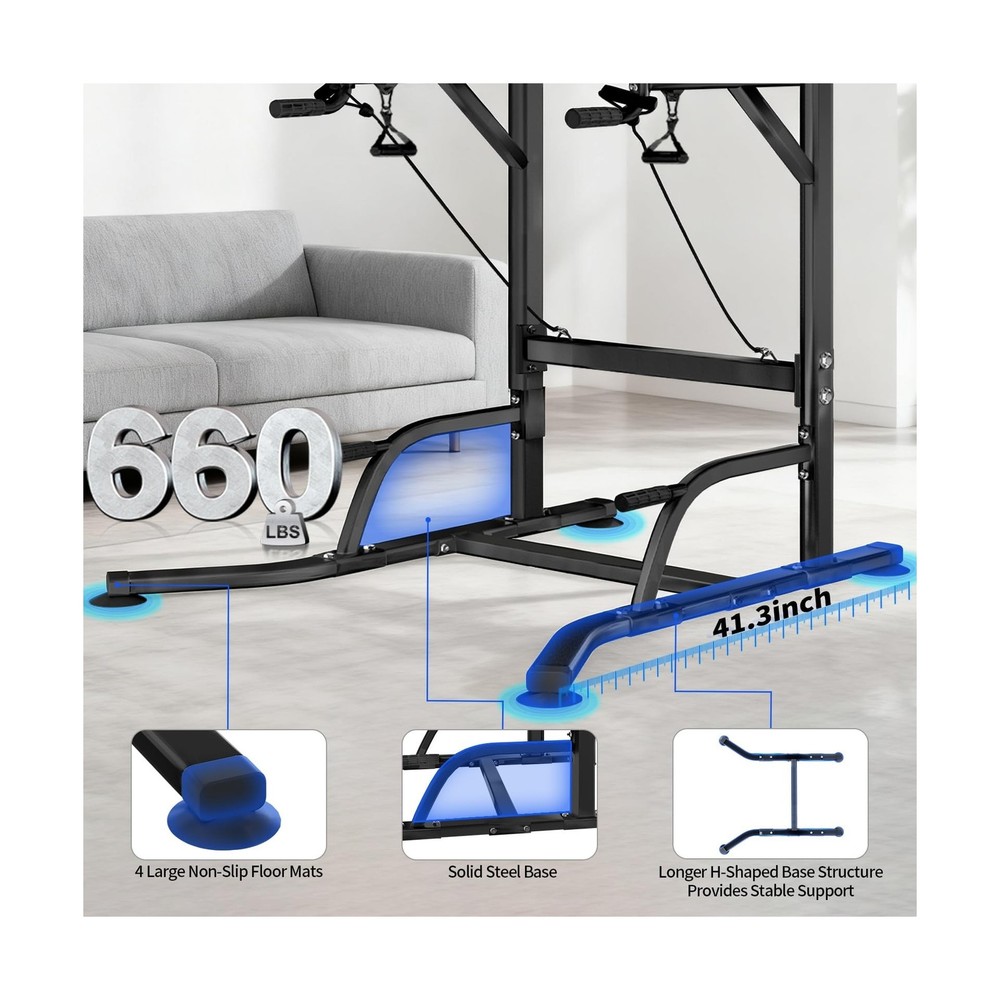 Pull Up Bar Power Tower Dip Station, Adjustable Strength Training E... Fast Ship