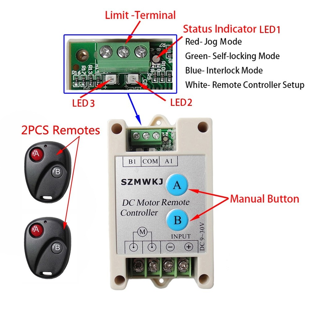 Wireless DC Motor Linear Actuator Controller 9-30V Forward Reverse Control Kits