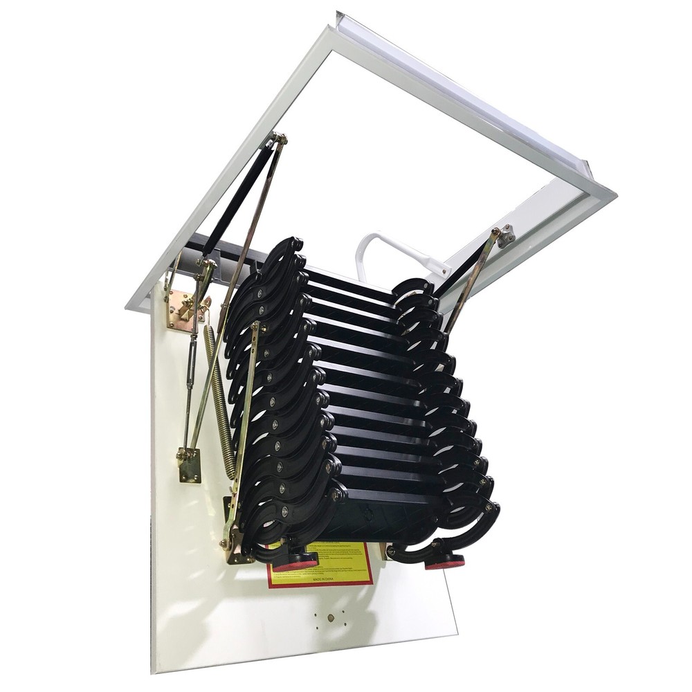 Attic Ceiling Ladder 10 ft Ceiling Mounted Folding Stairs Pull Down Ladder Black