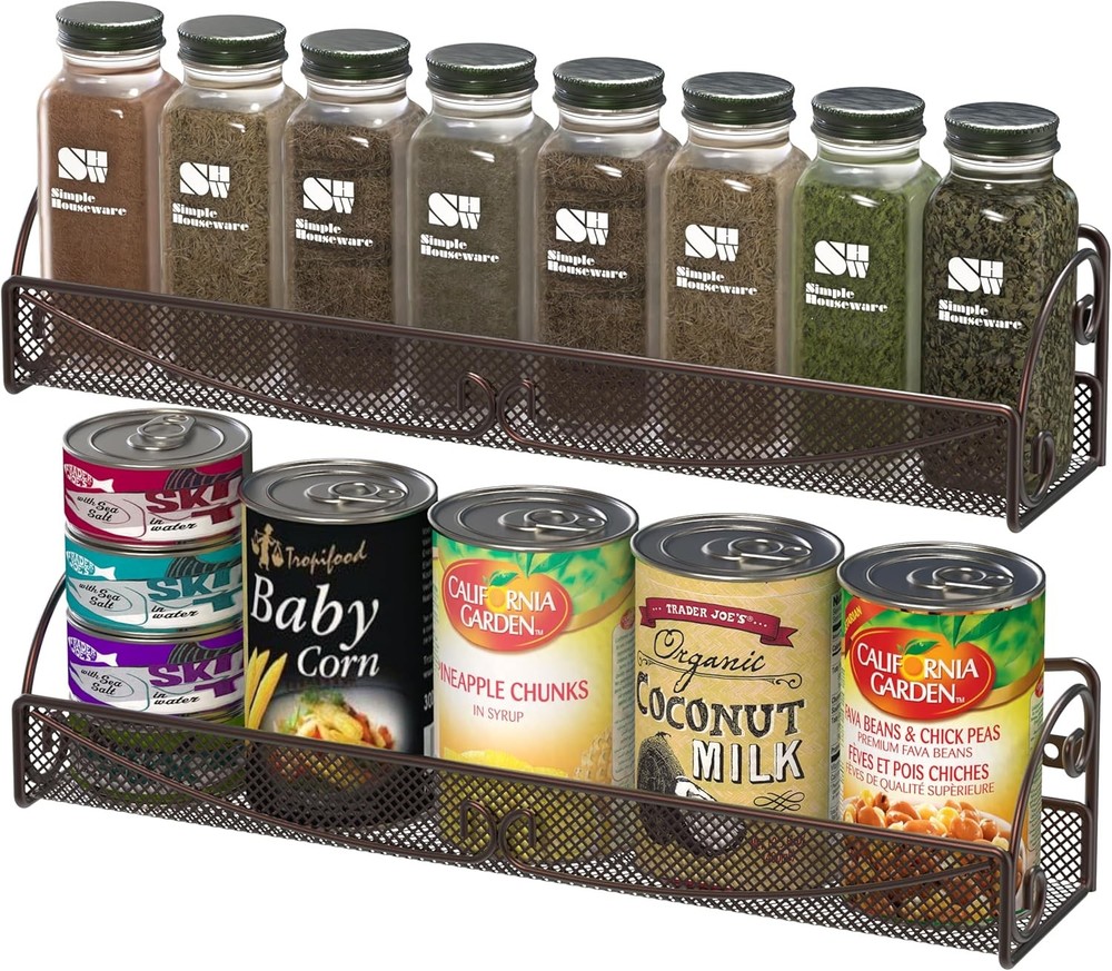Wall Mounted Spice Rack Single Tier Mesh Bronze 2 Pack