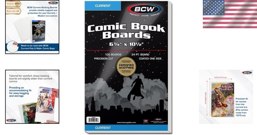 100-Pack Acid-Free Comic Book Backing Boards | 24 pt. Solid Construction