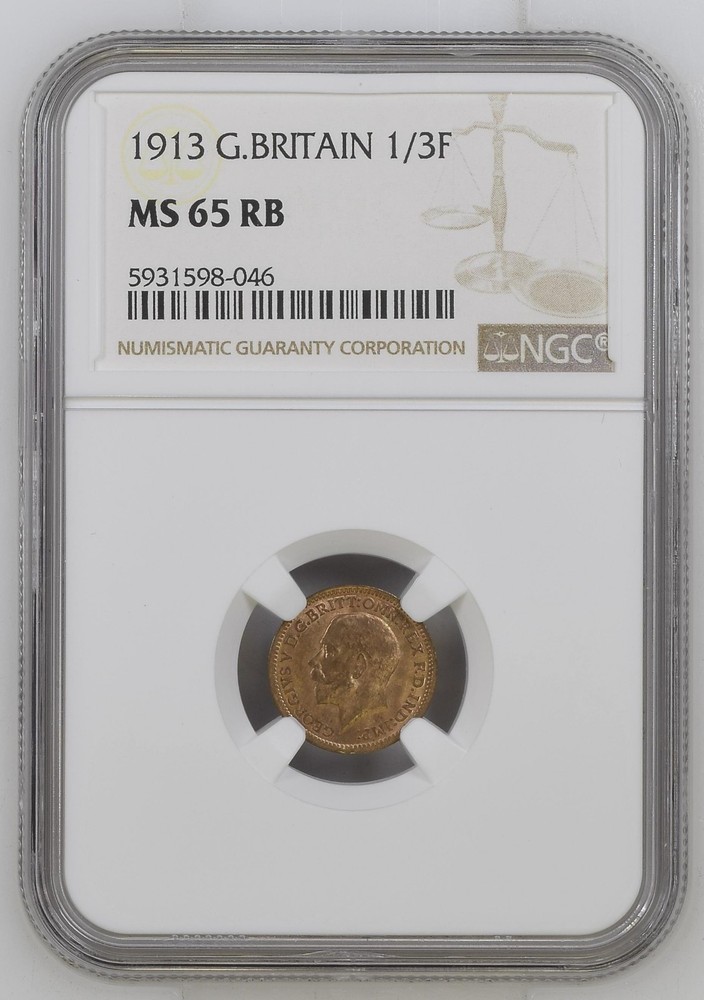 Great Britain George V Third Farthing 1913 - NGC MS 65 RB