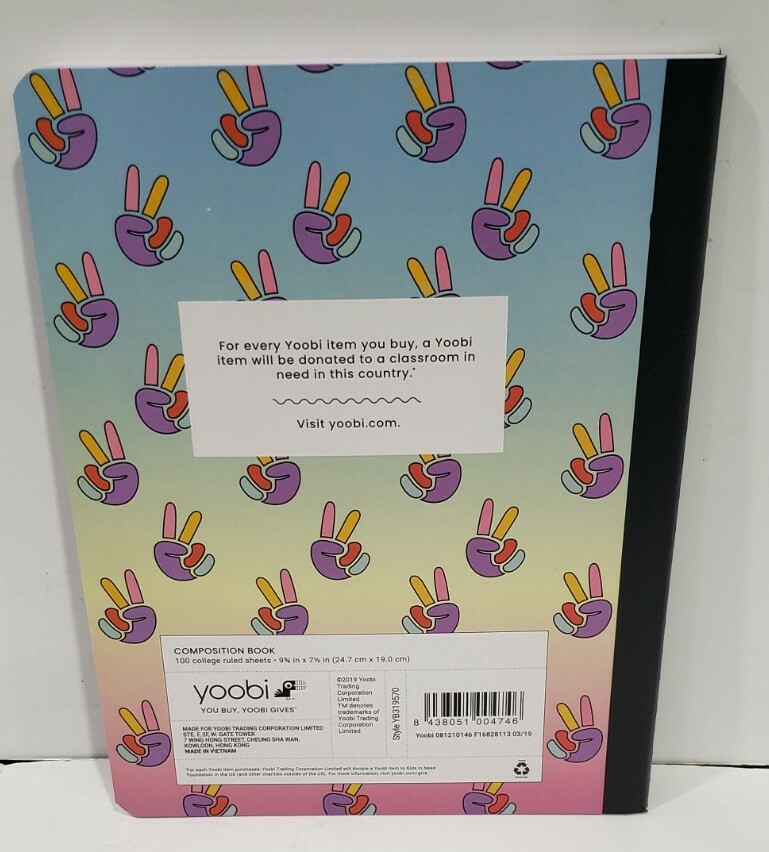 yoobi composition peace hand notebook multicolor new