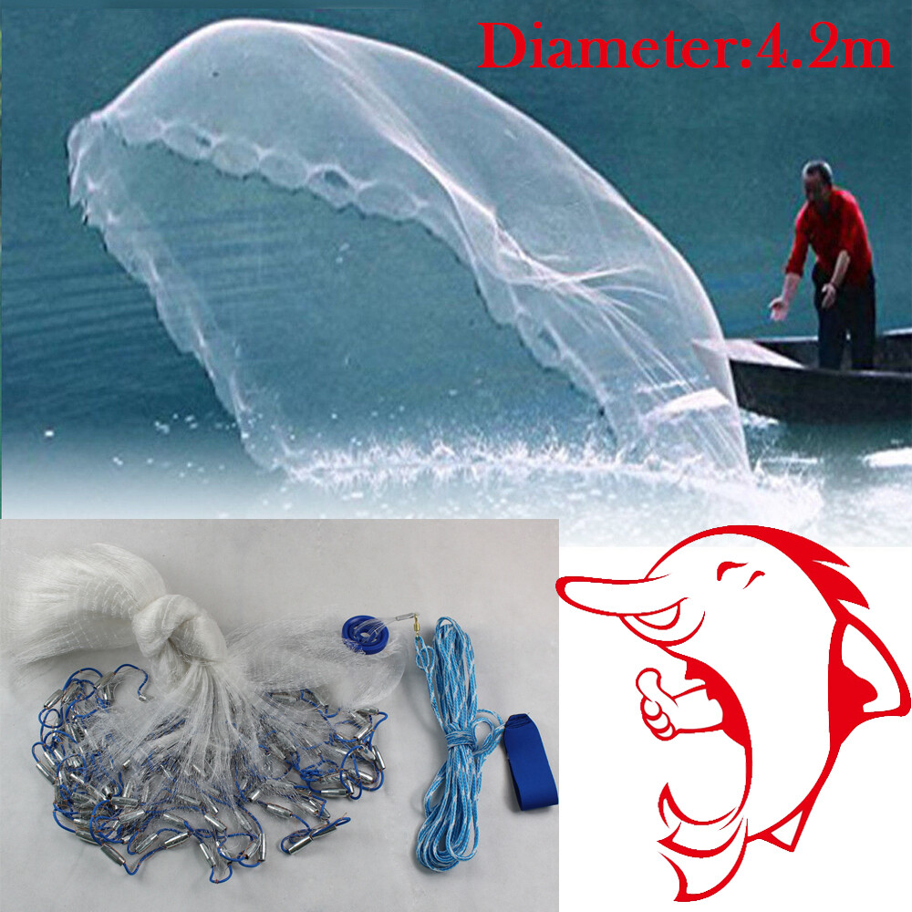 14ft Fishing Cast Net Quick Throw Nylon Mesh Drawstring Chain Bottom Spread