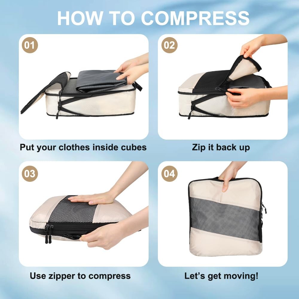 6 Set Compression Packing Cubes - Travel Essentials Compressible Expandable P...