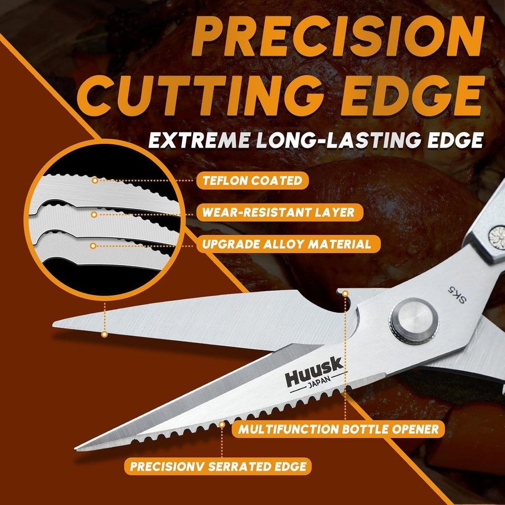 Kitchen Scissors All Purpose - Stainless Steel Kitchen Shear, Sharp Silver Meat