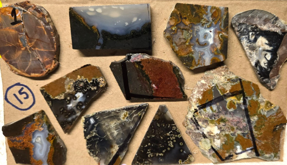 Assorted Thunderegg Agate Slices, Cabochon Preforms, Slabs, 10 Pcs, Flat 15