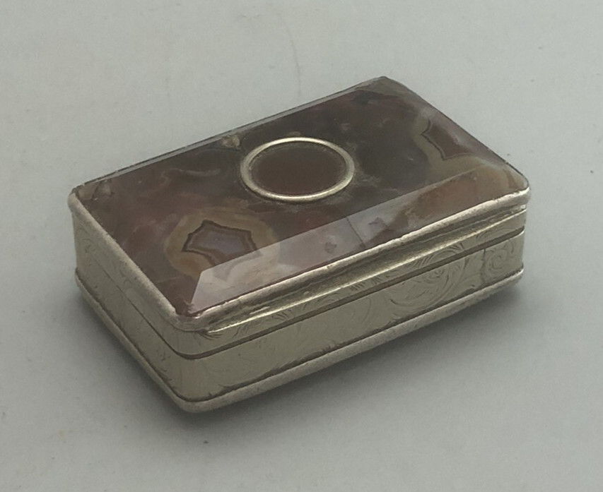 Antique Silver & Agate Snuff Box AF EELZX