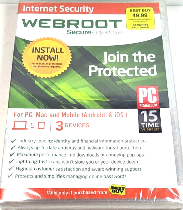 Webroot Secure Anywhere PC/Mac/Mobile Android & iOS Devices Security Brand NEW