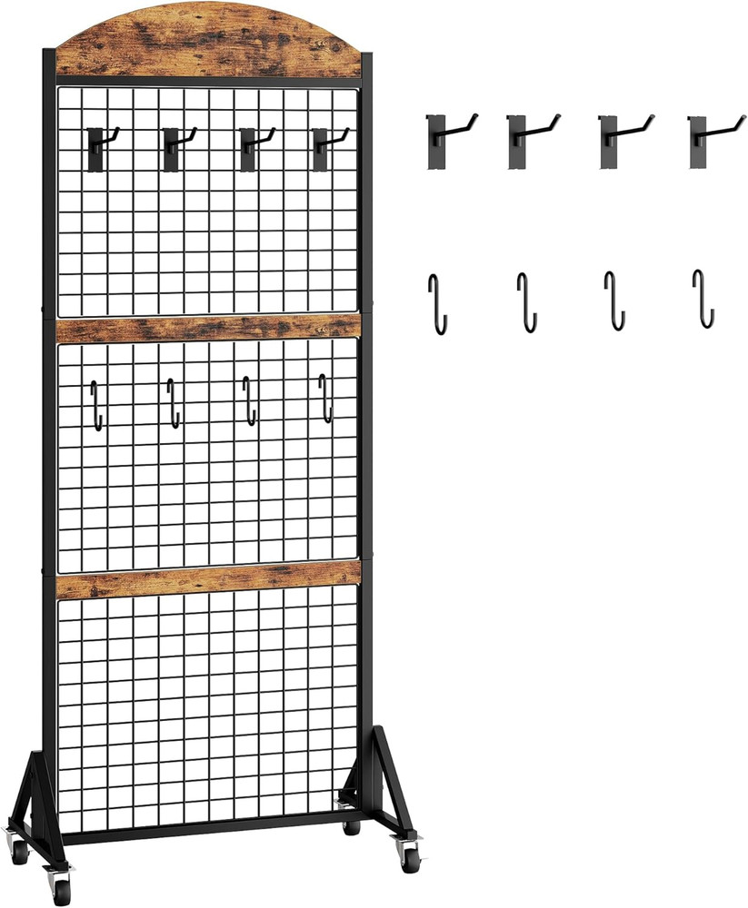 Grid Wall Panel 5.7' X 2' FT Grid Display Rack, 2 Pack Movable Gridwall Display
