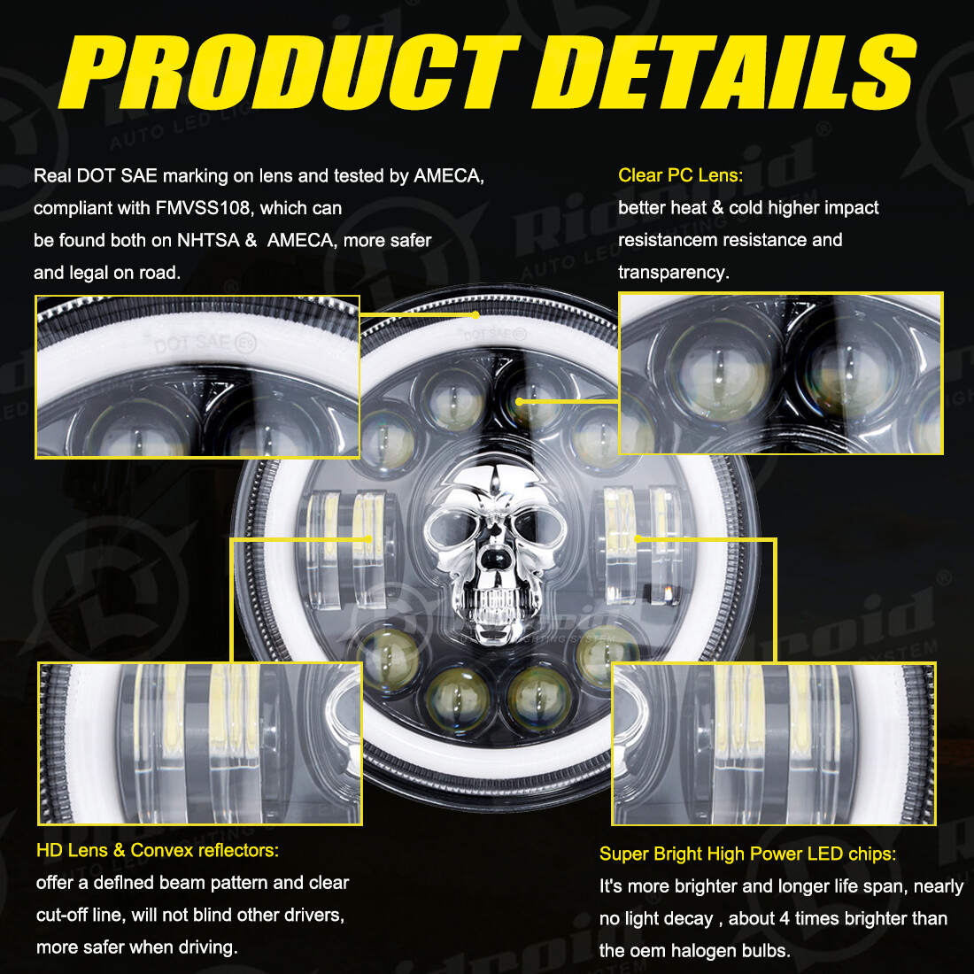 7" inch LED Headlight +4.5" Passing Lights For Harley Davidson Touring Road King