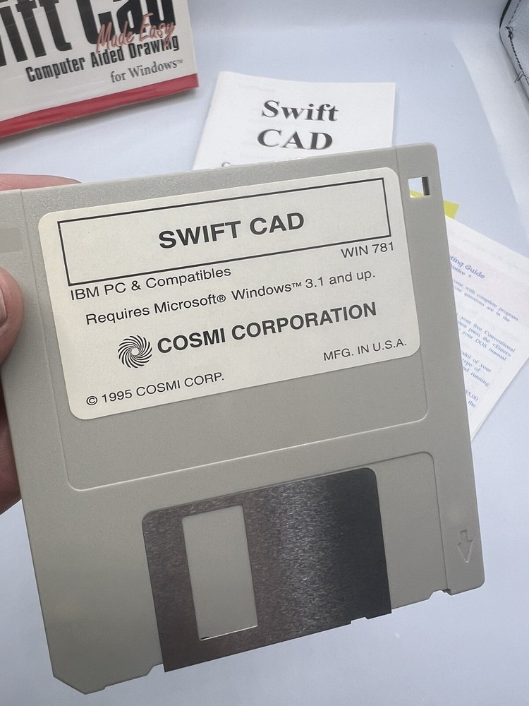 Swift CAD Vintage Software 1995 Computer Aided Drawing For Windows 3.5” Disk