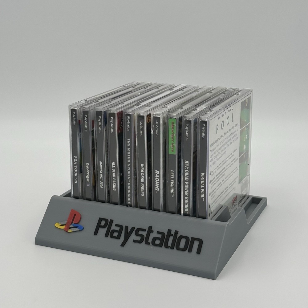 PS1 Style Game Storage Rack Display Stand Gray 3D Printed Holder