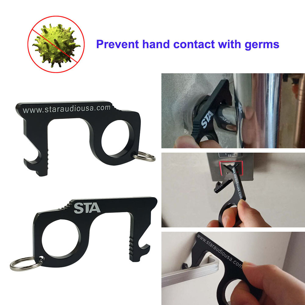4Pcs Anti-Microbial Keychain No Touch Hand Tool Contactless Brass EDC Keychains