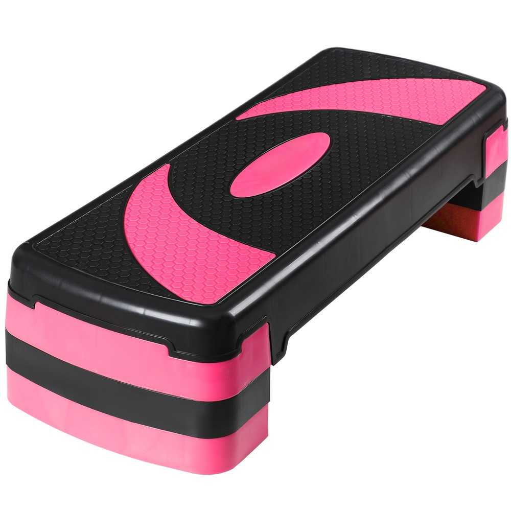 Adjustable Aerobic Stepper Workout Step with 4 Risers Exercise Platform Pink