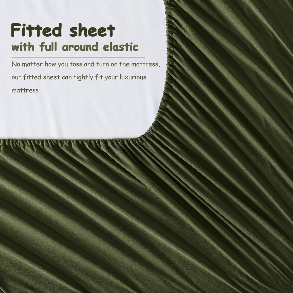 Extra Deep Pocket Queen Size Sheets Set, 6 Pieces Soft Olive Green Sheets 18-...