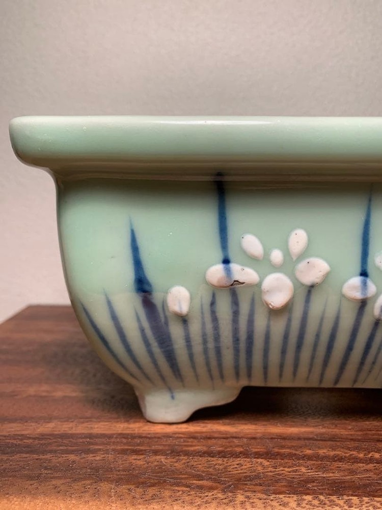 Celadon Rectangular Bonsai Pot Antique Blue and White Miniature Tree Container