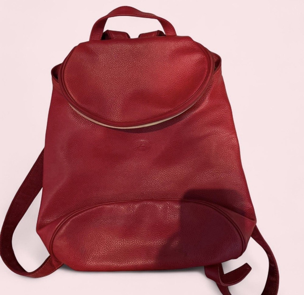 Red genuine leather Longchamp zippered backpack