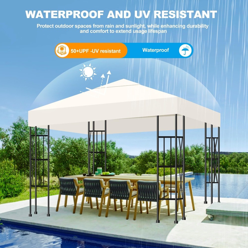 10x10 Gazebo Canopy Replacement Top, 300D High-Density Waterproof Single Laye...